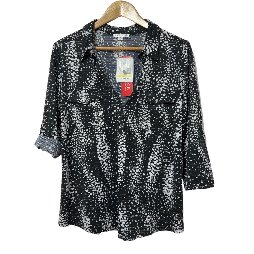 NWT Emily Daniels Sheer Stretch Shirt Womens Size PM